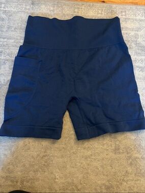 SHEIN Navy High-Waist Stretch Athletic Bike Shorts with Side Pocket